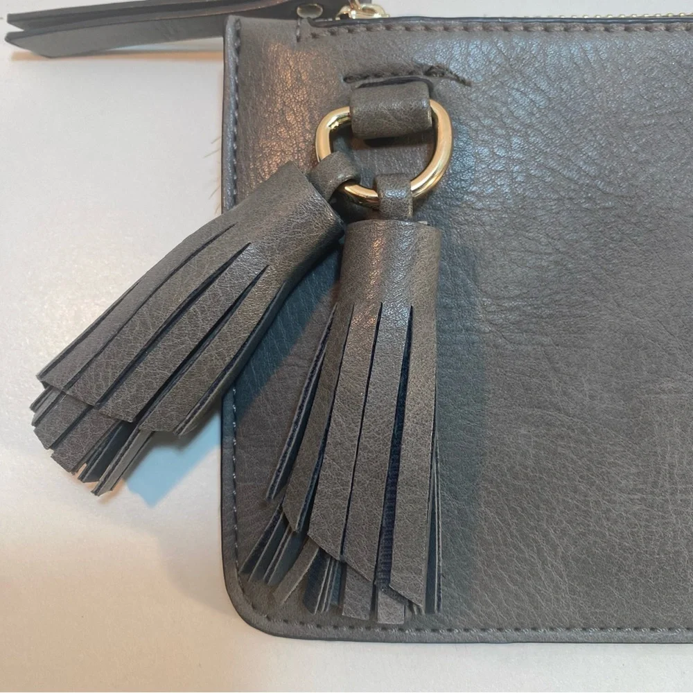 Melie Bianco Gray Faux Leather Convertible 3 Way Crossbody Wristlet‎ Purse Bag